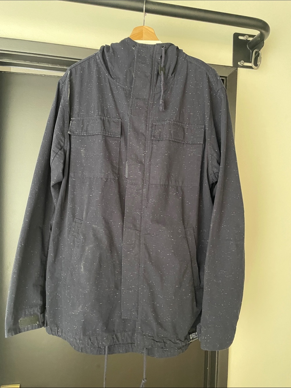 HM Men's Navy Hooded Parka Jacket - Casual Speckled Shell